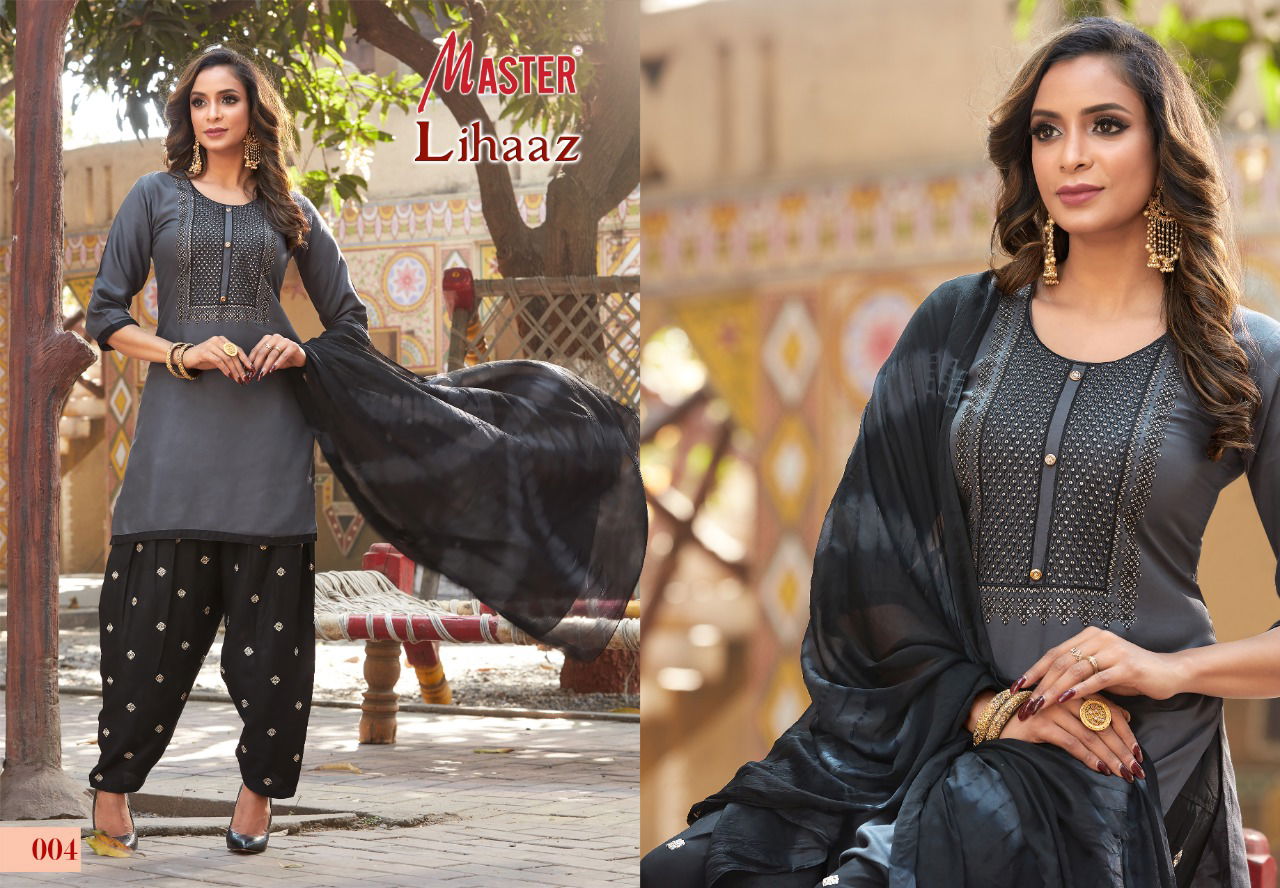Master Lihaaz Designer Heavy Rayon Ethnic Wear Ready Made Patiala Dress Collection